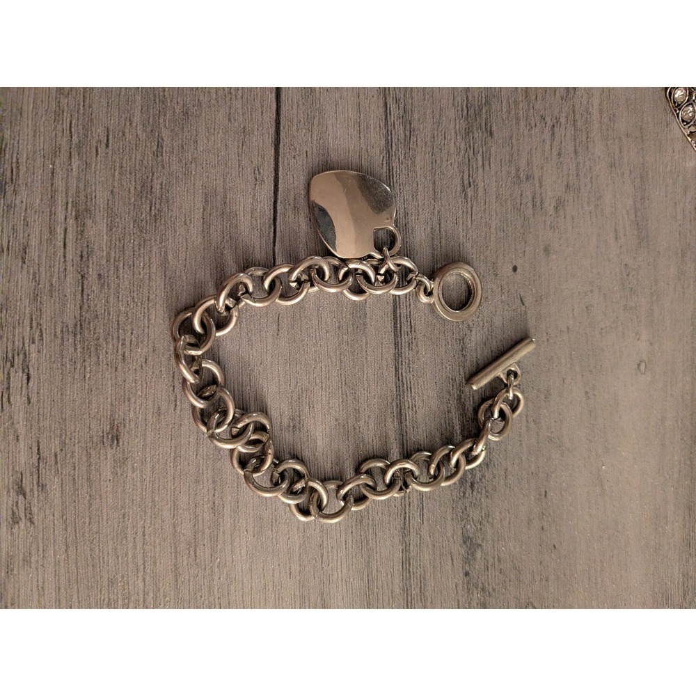 Silver Tone Heart Charm Toggle Chain Link Bracelet Women Minimalist Jewelry